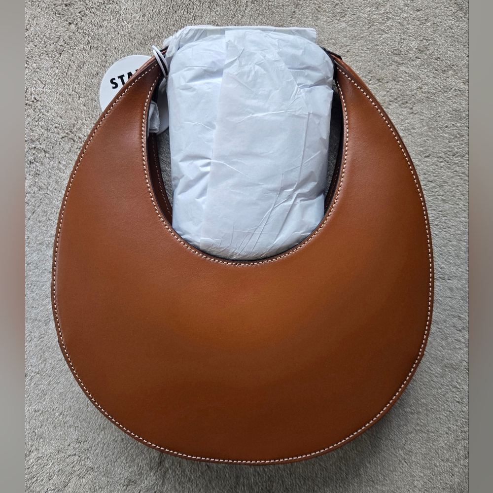 STAUD Polished Crescent Moon Shoulder Bag in Tan - Picture 2 of 15